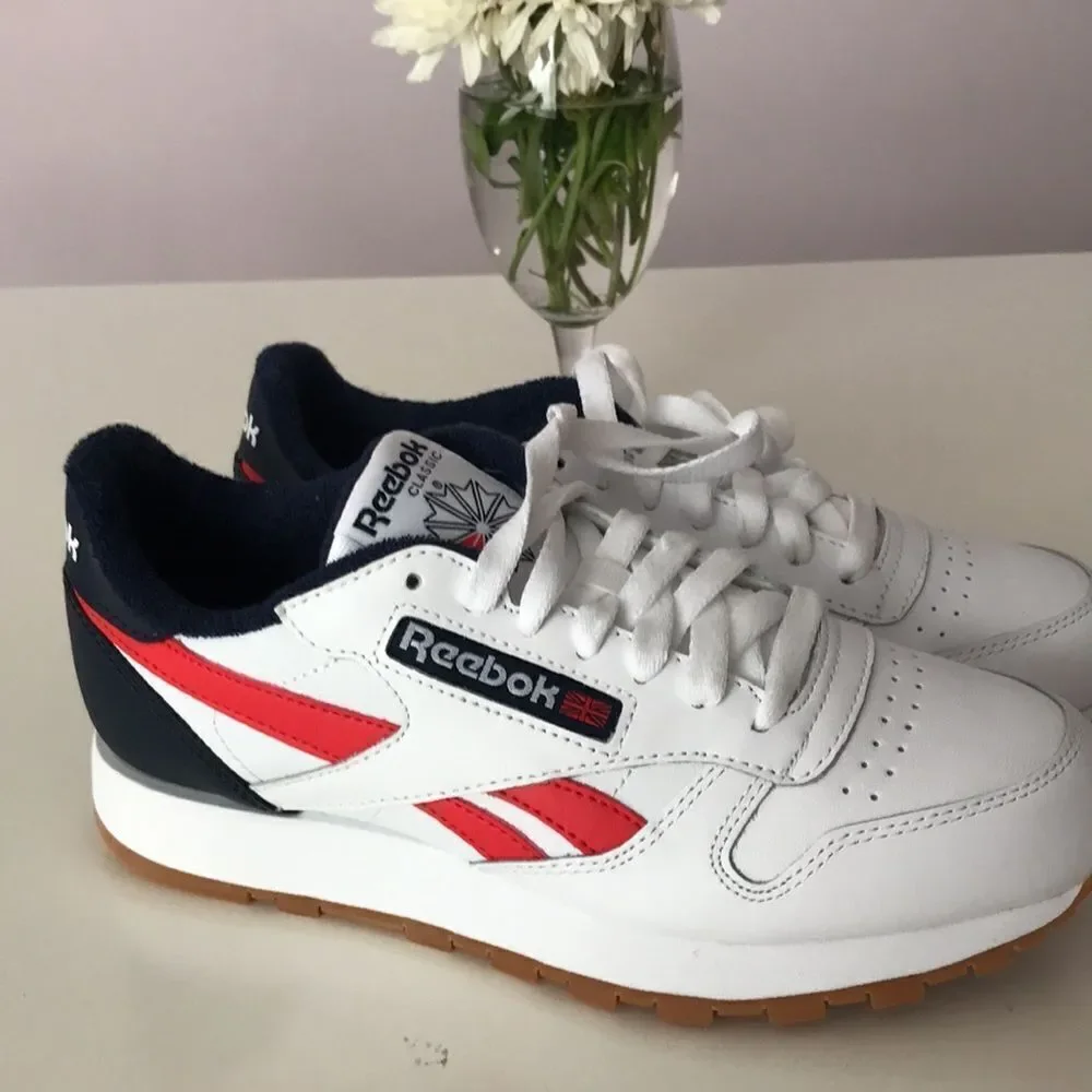 Reebok Classic Leather Trainers White Blue Red size 6.5